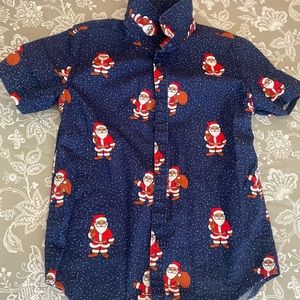 Cactus Boys Size 8 blue Buttoned Casual Shirt Santa Christmas.